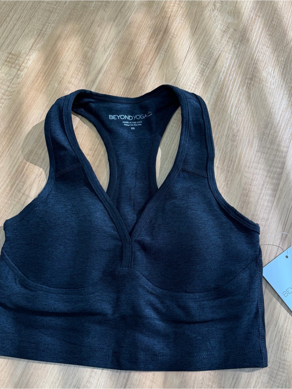 Beyond Yoga Deep Black V-Neck Racerback Sports Bra - Picture 2 of 4